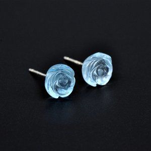 Aquamarine Stone Flower Stud Earrings Blue Crystal Earrings Sterling Silver